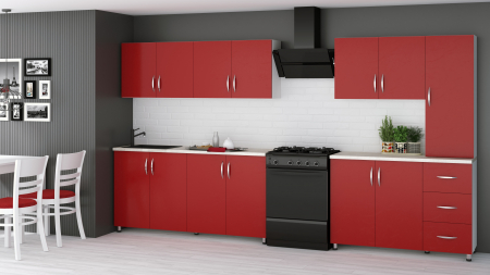 Bucatarii - Bucatarie Yustina rosu sidefat, 280x43x189cm