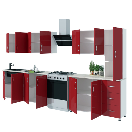 Bucatarie Yustina rosu sidefat, 280x43x189cm [4]