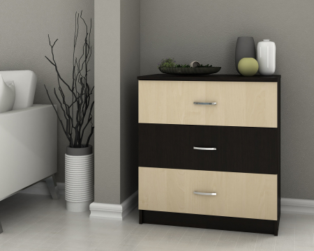 Comode - Comoda 3 Sertare, Wenge + Mesteacan