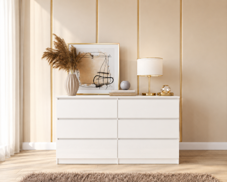 MIC MOBILIER - Comoda Aria 6 sertare Alb 120x40x77 cm