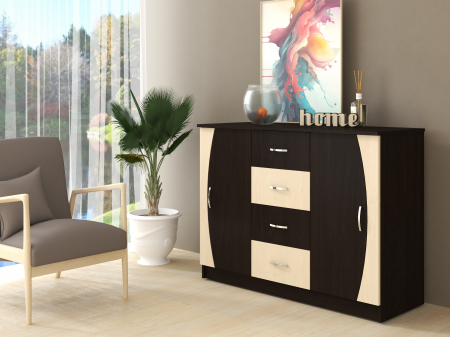 Comode - Comoda KF6 Ro, 121x44x90 cm, Wenge + Mesteacan