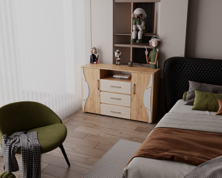 MOBILIER DORMITOR - Comoda Laguna 5, Ro Stejar K003 + Kiruna