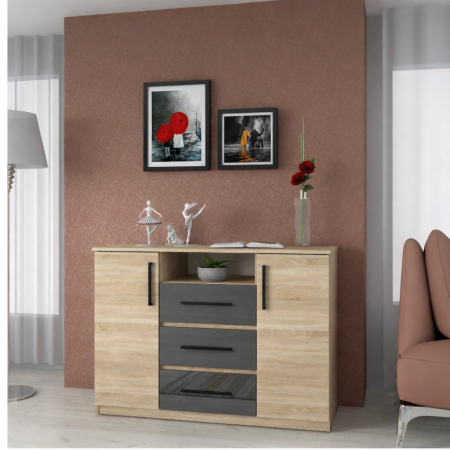 Comode - Comoda Maya Sonoma/Acril Antracit 120x45x86 cm