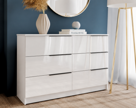 Comode - Comoda Prestige 6 Sertare  Acril Alb 120x40x77cm