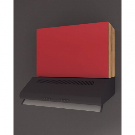 Mobila bucatarie - Corp Chelsea, hota clasica, 60-1u, Stejar k003 + Acril Rosu