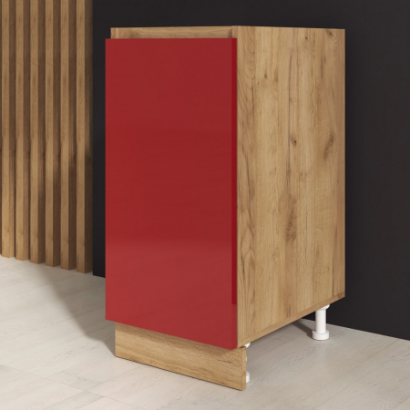 Mobila bucatarie - Corp inferior Chelsea, 40-1u, Stejar K003+ Acril Rosu