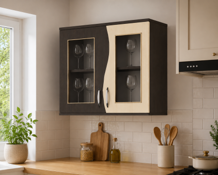 MOBILIER BUCATARIE - Corp superior Cip S  80 geam  Wenge/Mesteacan