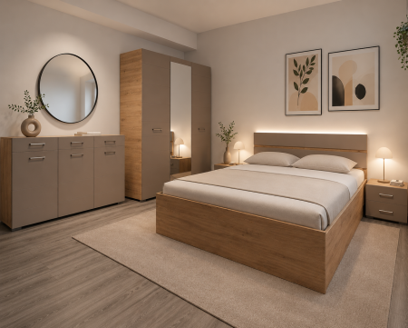 MOBILIER DORMITOR - Dormitor Nensi Stejar Cappuccino