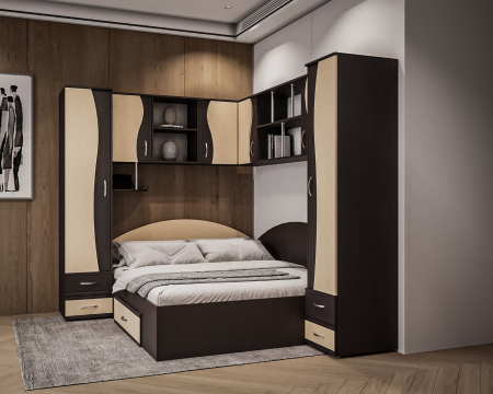 Dormitor Tineret Colt S, Wenge+Mesteacan 187x51/247x200 cm [2]