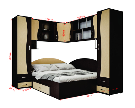 Dormitor Tineret Colt S, Wenge+Mesteacan 187x51/247x200 cm [7]