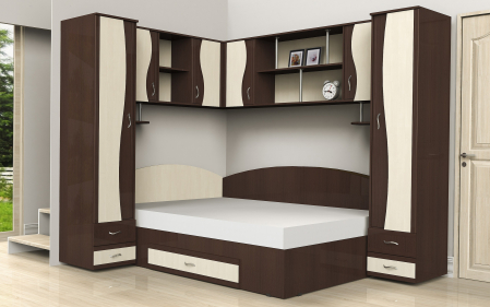 Dormitoare - Dormitor Tineret Colt S, Wenge+Mesteacan 187x51/247x200 cm