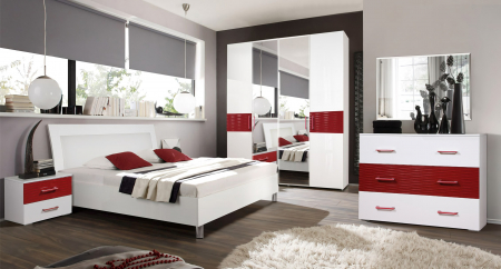 MOBILIER DORMITOR - Dormitor Vienna Alb Lucios+Rosu