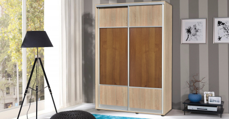 Dulapuri dormitor - Dressing 2 Usi Glisante C764 Sonoma+Nuc 100x60x200 cm