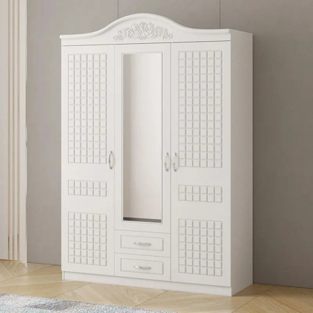 Dulapuri - Dulap ZQE 012 MDF - 3 Usi +2 Sertare, 150x200x50 cm, Alb