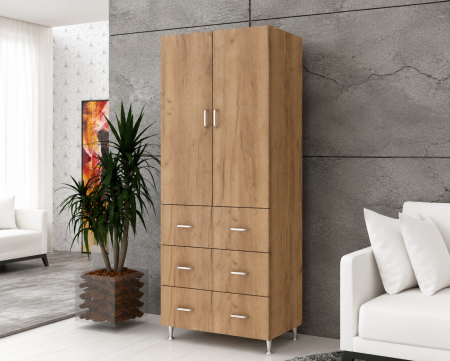 Dulapuri - Dulap 2Usi/3Sertare Stejar K003 70x35x180 cm