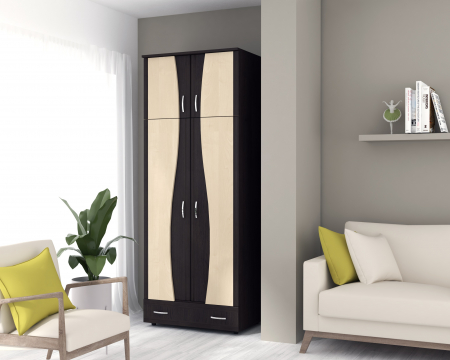 Dulapuri - Dulap 2Usi S Despartitor, 90x50x198 cm Wenge+Mesteacan