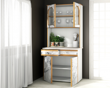 Dulap 90 Pal, Alb+Pietra Bianco 91x33/60x197 cm [1]