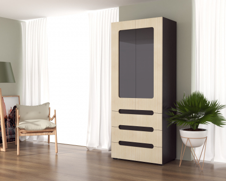 MOBILIER LIVING - Dulap Stil-21, 80x46x195 cm, Wenge+Mesteacan