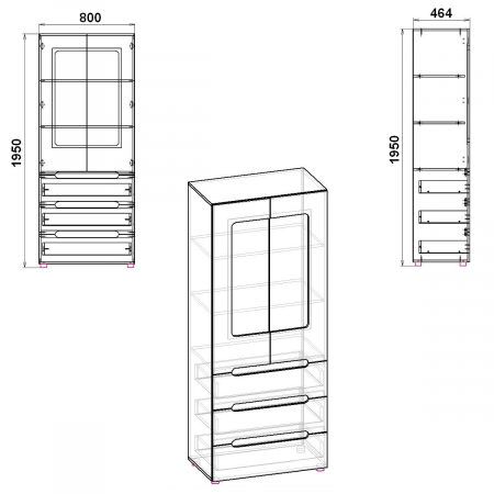 Dulap Stil-21, 80x46x195 cm Wenge+Mesteacan [5]