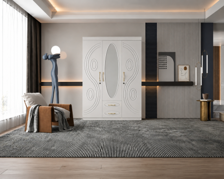 Dulapuri - Dulap ZQW-037 MDF  3 Usi 2 Sertare  Alb 150x50x200 cm