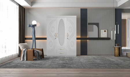 Dulapuri dormitor - dulap alb cu oglindă, 150x50x200 cm