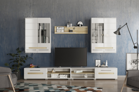 Living Set - Living Bianca 280X44X200 cm Alb+Stejar Sonoma