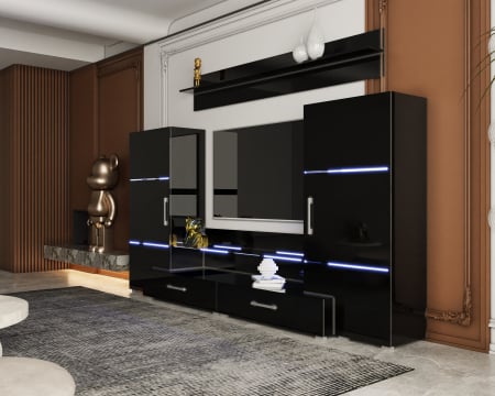 Living Domino 280x45x140 cm, MDF Negru Lucios [1]