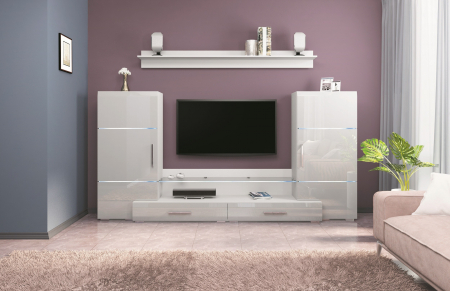 Living Set - Living Domino 280x45x140 cm, MDF Alb Lucios