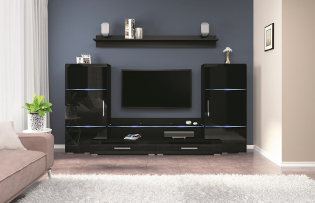 MOBILIER LIVING - Living Domino 280x45x140 cm, MDF Negru Lucios
