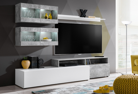 MOBILIER LIVING - Living Light Alb Lucios, 210x45x170 cm