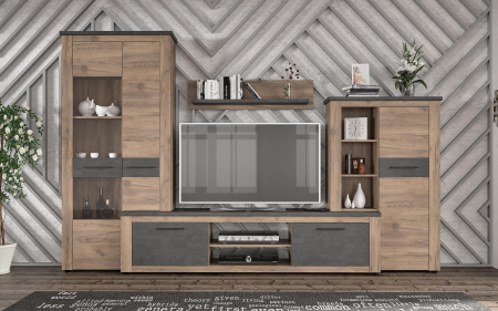 MOBILIER LIVING - Living Montreal Stejar Craft + Tobacco Matera 315x45x200 cm