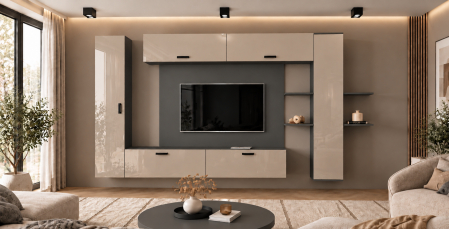 MOBILIER LIVING - Living MP1 Antracit + Acril alb, cappuccino Antracit+Cappuccino