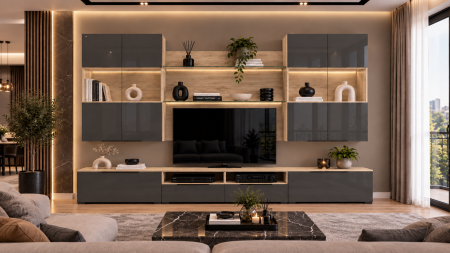 Living Set - Living MP2 Sonoma + Acril alb, negru, antracit, cappucino Sonoma+Antracit