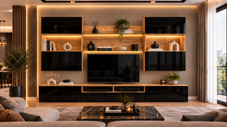 Living Set - Living MP2 Stejar K003 + Acril negru, antracit, alb, cappuccino K003+NEGRU