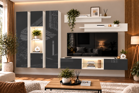 Living Set - Living MP3 Alb + Acril cappuccino, antracit Alb+Acril Antracit