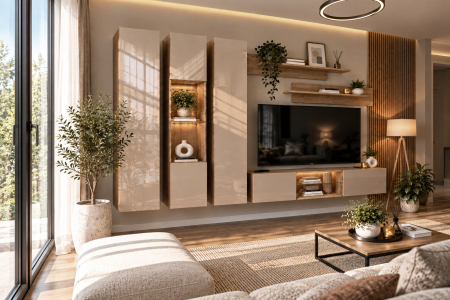Living Set - Living MP3 Sonoma + Acril cappuccino, alb, negru, antracit Sonoma+Cappuccino