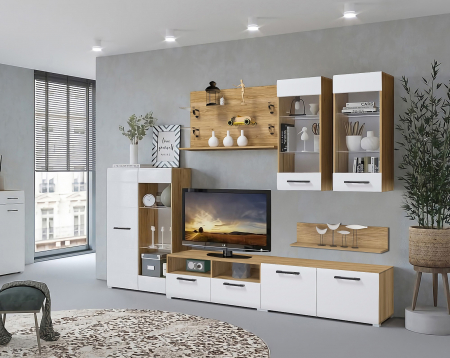 MOBILIER LIVING - Living Nensi 3 Stejar Auriu+Alb 280x47x200 cm