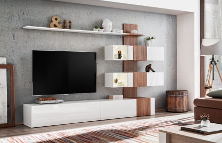 MOBILIER LIVING - Living Quill Alb Lucios + Nuc 250x40x160 cm