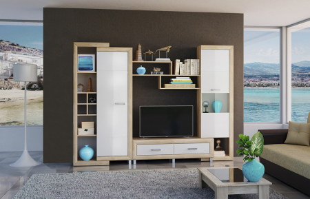 Living Set - Living Sicilia 267x43x197cm Sonoma + Alb Lucios