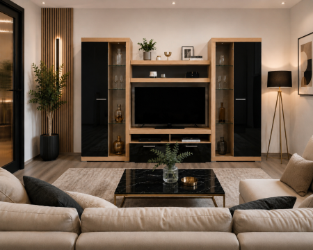MOBILIER LIVING - Living Sonata Sonoma Negru 280x43x197 cm