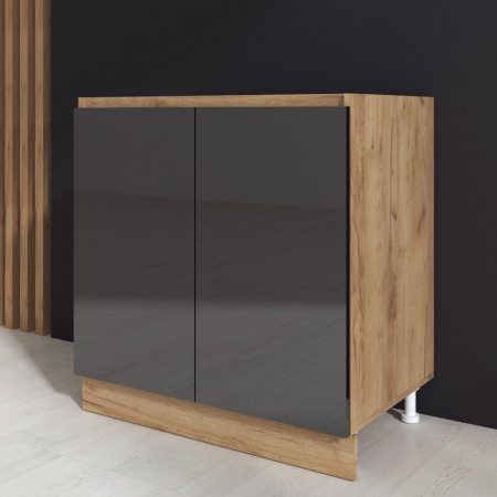 Dulapuri bucatarie - Masca chiuveta Chelsea, 80-2u, Stejar K003 + Acril Antracit