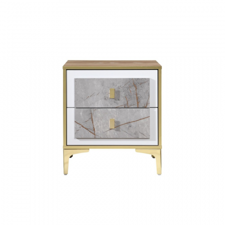 Noptiera Nero cu 2 sertare, culoare Marmura + Aur, 50x41x57cm [3]