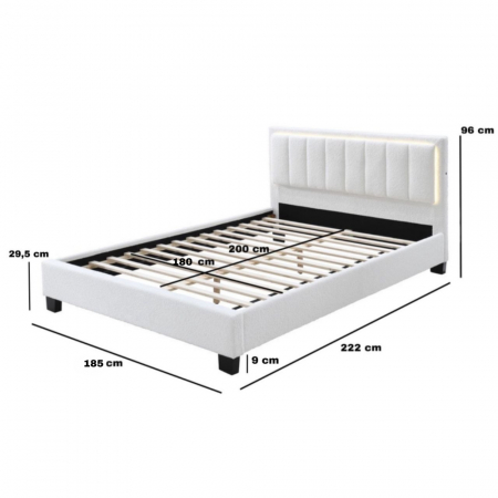 Pat tapitat Comfort 1 cu LED, 180x200, cadru din lemn cu somiera fixa, culoare Crem [2]