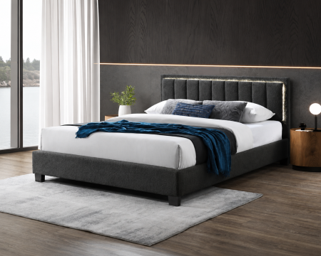 Paturi - Pat tapitat Comfort 1 cu LED cadru din lemn cu somiera fixa Gri 160x200 cm