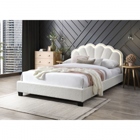 Pat tapitat Comfort 2 cu LED, 180x200, cadru din lemn cu somiera fixa, culoare Crem [0]