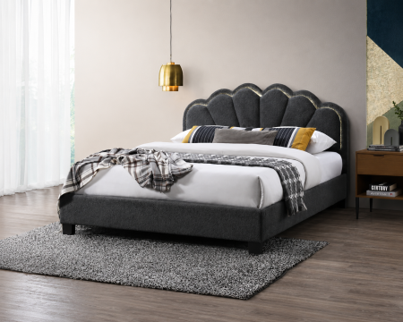 Paturi - Pat tapitat Comfort 2 cu LED cadru din lemn cu somiera fixa Gri 160x200 cm
