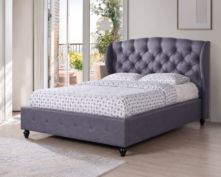 Paturi - Pat Tapitat Continental Suport Saltea Inclus culoare Gri 160x200 cm
