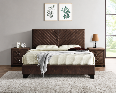 Paturi - Pat Tapitat Kring Suport Saltea Inclus culoare Maro 140x200 cm