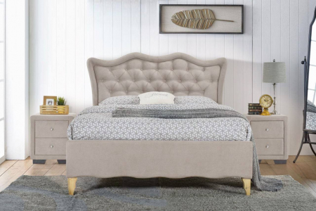 Pat Tapitat Madrid 160x200 cm, Suport Saltea Inclus, Culoare Beige [0]