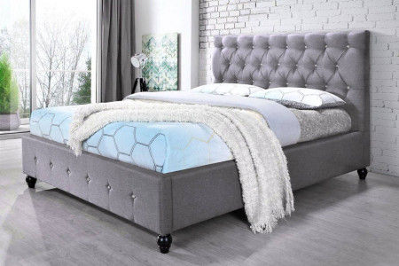 MOBILIER TAPITAT - Pat Tapitat Miami 160x200 cm, Suport Saltea Inclus, Culoare Gri Bej